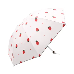 Factory UV Protect Strawberry Umbrella Sun and Rain Umbrella 3 Folding Clear Umbrella With Bag