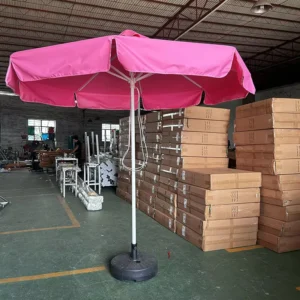 Factory Vibrant Pink Outdoor Market Umbrella Custom Logo Printed Patio Sunshade with Heavy Duty Base for Cafe & Beach