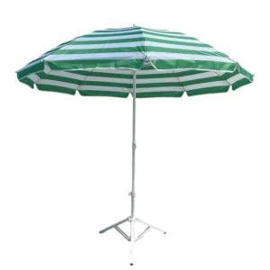 Factory direct 16-meter Green White Striped Outdoor Sunshade Beach Umbrella with Steel Rod Frame Polyester Fabric Customizable