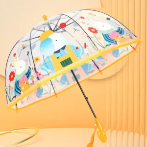 Family Kids Straight Clear Umbrella with Dome Bubble Design Windproof for Boys and Girls