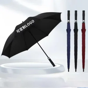 Fashion 27” * 8k Black Windproof Golf Umbrella Auto Open Double Layer Golf Umbrella With Custom Logo