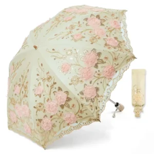 Fashion Black Coated Sunscreen Bridal Umbrella Women Flower Wedding Umbrellas 2 Fold Lace Umbrella