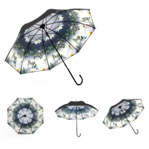 Fashion Design Minimalist Pongee Promotional Straight Umbrella Automatic Open Customizable Options 105cm Diameter Glass Adults