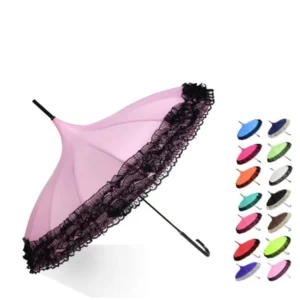 Fashion Lady Lace Edge Parasol Umbrella Photography Props Long Handle Pagoda Umbrellas