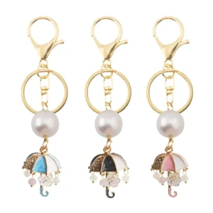 Fashion Luxury Pearl Rhinestone Mini Umbrella Keychain Beaty Bag Pendant for Girls Gifts