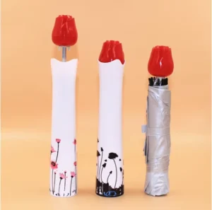 Fashion Novelty Rose Vase Shaped Advertising Manual Umbrella Logo Printing Portable Foldable Sun Rain Travel Wedding Souvenir