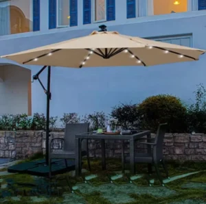 Fashionable Outdoor Led Light Beads Sunshade Umbrellas Park Solar Lamps Polyester Folding Banana Umbrellas