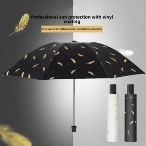 Feather Sunshade Umbrella with Rain and Sun Protection, Manual Three-Fold Design