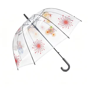 Festival Fireworks Transparent Bubble Umbrella Clear Long Handle Dome Umbrella Photo Prop Rain Umbrella for Outdoor Events