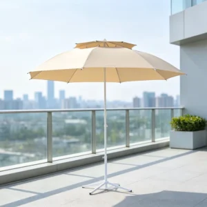 Fiberglass Rib Double-Deck Wind-Resistant Outdoor Sun Parasol for Beach Backyard Cafe
