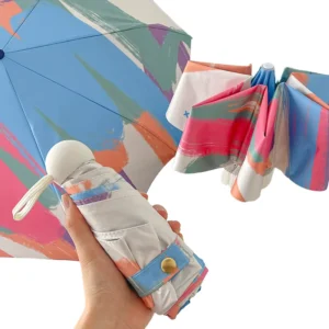 Five-Fold Umbrella with UV Protection, Painted Print, Windproof, Travel Rain and Sun Shelter