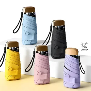 Flat Five-Fold Mini Pocket Umbrella with Black Coating Portable Women’s UV Protection Capsule Umbrella Custom