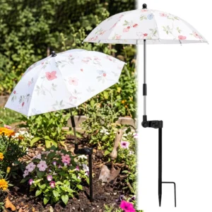 Floral Print Garden Stake Umbrella Adjustable Outdoor Decorative Mini Umbrella with Ground Spike