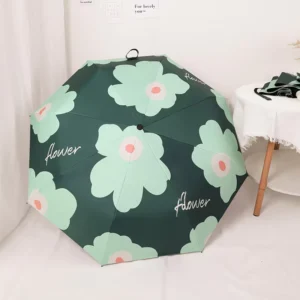 Flower Automatic 3-Fold Folding Umbrella, Windproof, Tiny, Portable, Rain and Sun Protection
