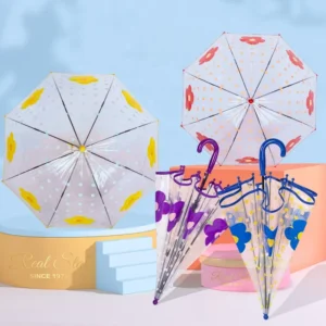 Flower Children Umbrella Cute Cartoon Transparent Umbrella 50cm Automatic Straight Pole Golf Umbrella S19