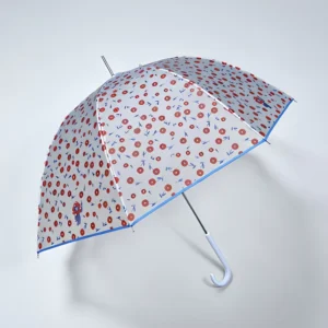 Flower Print TPU Semi-Transparent 8-Rib Manual Straight Long-Handle E-Coating Umbrella