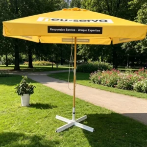 Foldable 2m x 2m Modern Mid-Pole Outdoor Wood Parasol Eco-Friendly Sunshade Custom Logo