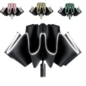 Foldable Automatic Reverse Umbrella with Safety Reverse Design, Black Vinyl, Sun and Rain Protection, W24-48