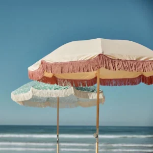 Foldable Fringe Outdoor Beach Umbrella, Logo Printed, Windproof Frame