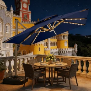 Foldable Lightweight Waterproof Heavy-Duty Outdoor Patio Umbrella with Base Beach Deck Garden Hotel Courtyard