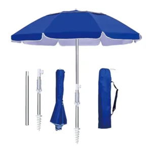 Foldable Portable Telescopic Beach Sunshade Umbrella with Sand Anchor, Tilt, and Air Vent for Patio Garden Beach Pool