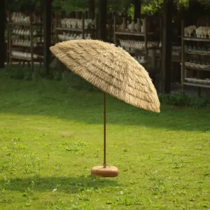 Foldable Tiltable Simulation Straw Outdoor Courtyard Sunscreen Umbrella for Villa Scenic Area