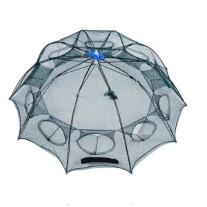 Foldable Umbrella-Shape Fish Trap Outdoor Double-Knot Cast Net Shrimp Carp Catcher Polypropylene Mesh 2mm