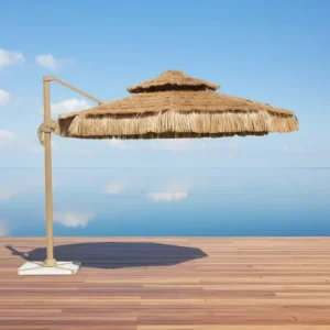 Foldable Waterproof Aluminum Frame Roman Beach Style Furry Garden Umbrella for Outdoor Hotel Use