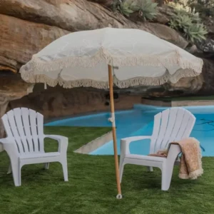 Foldable Wooden Pole Luxury Classical Design Outdoor Furniture Umbrella with Tassels Sun Shade Dyeing Graphic Beach