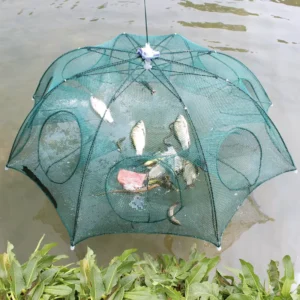Folding Lobster Fish Trap 8-Entrance Plastic and Nylon Fishing Cage for Crab Farming and Aquaculture Umbrella-Style Crab Pot