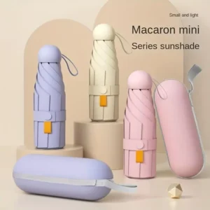 Folding Umbrella Mini Macaron Series Sunshade Lightweight Portable Capsule Case Sun Rain Protection Compact