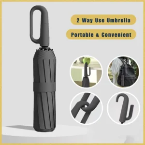 Folding Umbrella Two-Way Handle Carabiner Hook Windproof Waterproof Backpack Hiking Commute Bulk China Manufacturer