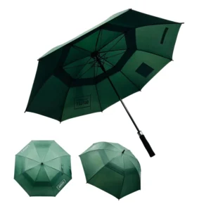 Forest Green Golf Umbrella 8 Panels Black Straight Handle Sturdy Shaft Large Outdoor Rain Parasol with Carry Strap