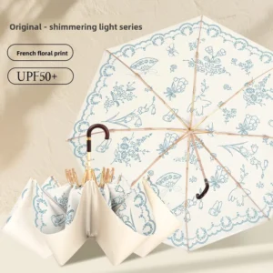 French Style Curved Hook Manual Umbrella Portable Sun Protection Anti-UV Women’s Large Retro Folding Sun and Rain Umbrella