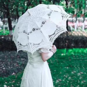 French Style Retro Lolita White Hollow out Lace Parasol Bride Shooting Decoration Fresh Flower Umbrella