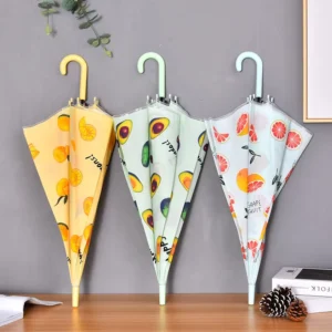 Fresh Fruit Print Clear EVA Umbrella Long Handle J-Hook Windproof Stick Umbrella