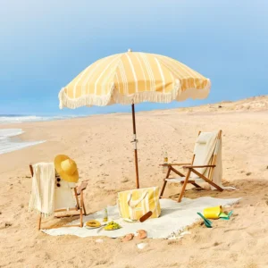 Fringe Beach Umbrella Beech Wood Pole Fiberglass Frame 7.5ft 8ft with Tassels