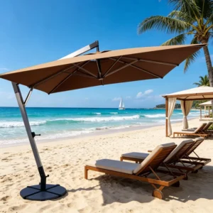 Fringe Beach Umbrella Waterproof Wind Resistant Sun Shade Parasol for Beach Resort and Seaside Leisure Area