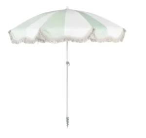 Fringe Outdoor Straw Tassel Beach Umbrella with Wooden Pole, Hawaii-Style Stripes, and Folding Design
