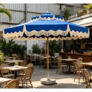 Fringe Tassel Courtyard Garden Boho Style Double Layer Market Parasol Summer Patio Umbrella