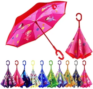Fujian Supplier’s Double-Layer Windproof Reverse Umbrella with C-Handle, Manual, Hands-Free Rain Protection