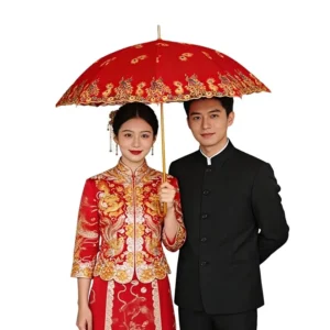 Full Automatic Custom Logo Lace Steel Wedding Bridal Big Red Sun and Rain Dual-use Advertising Umbrella with 8 Ribs