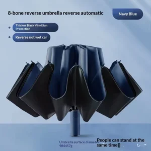 Full-Automatic Reverse 3-Folding Umbrella, Stainless Steel, 24 Ribs, 105cm Open Diameter, Large Size, Thickened
