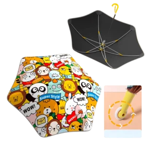Full Carton Design Printing Straight Umbrella with Anti-UV Black Coating Round Edge Fancy Travel Umbrella for Kids