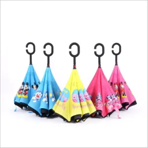 Full-Color Custom Digital-Printed Inside-Out Manual Open-Close Small Kids C-Handle Invert Umbrella