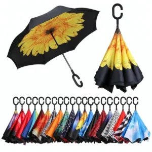Full-Print Double-Layer Manual Reverse Inverted C-Handle Umbrella for Car