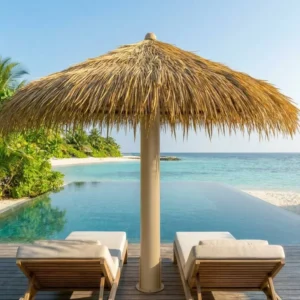 Full Set Tiki Thatch Umbrella with Heavy Duty Frame and Screws All-in-One Outdoor Straw Parasol for Beach Resort & Garden