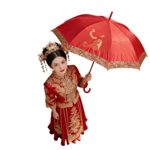 Full automatic Double layer Lace Aluminum Alloy Steel Wedding Bride Red Women’s Advertising Rain Sun Dual use Umbrella