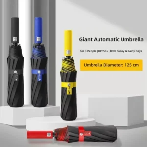Fully Automatic 27-Inch Three-Fold Umbrella, UPF50+ Black-Coated Fabric, Oblique Stripe Pattern