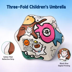 Fully Automatic 3-Fold 6-Rib Luminous Cartoon Children’s UV Protection Umbrella with Rounded Edges